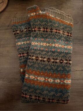 Ralph Lauren Cashmere Fair Isle Knit Fingerless Gloves - Teal, Rust & Cream
